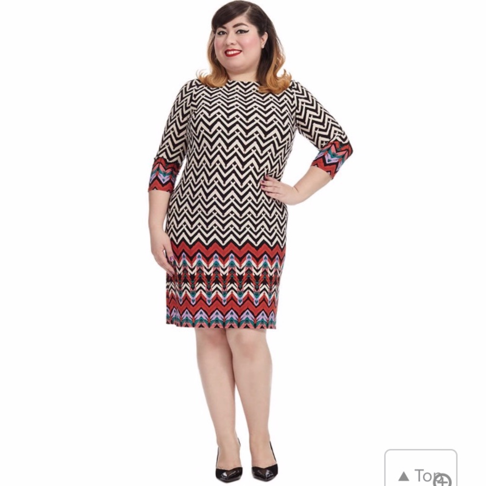 Shift Dress In Red Chevron